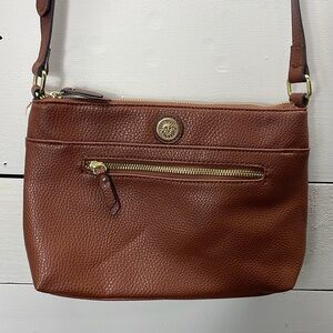 Anne Klein Faux Leather Vanity II Crossbody Bag in Brown with Zipper Pockets